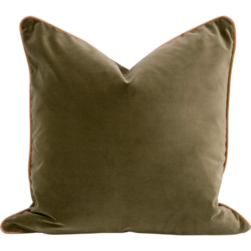 The Not So Basic 22" Essential Pillow in Green Velvet & Brown Top Grain Leather (Set of 2)